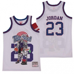 Men Tune Squad 23 Michael Jordan White Hardwood Classics Skull Edition Jersey