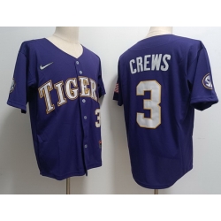 Men LSU Tigers #3 Dylan Crews Purple Baseball Stitched Jersey