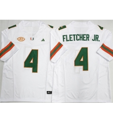 Men Miami Hurricanes 4 Mark Fletcher Jr  White F U S E  2026 Stitched Football Jersey