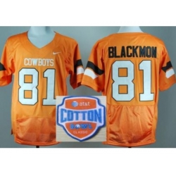 Oklahoma State Cowboys 81 Justin Blackmon Orange Pro Combat College Football NCAA Jerseys 2014 AT & T Cotton Bowl Game Patch