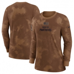 Women Carolina Panthers Brown 2023 Salute To Service Long Sleeve T Shirt