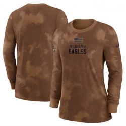 Women Philadelphia Eagles Brown 2023 Salute To Service Long Sleeve T Shirt