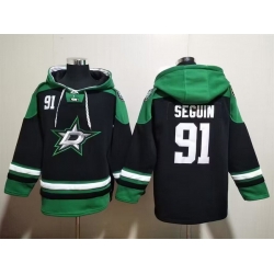 Men Dallas Stars 91 Tyler Seguin Black Green Lace Up Pullover Hoodie