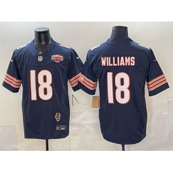 Men Chicago Bears 18 Caleb Williams Navy F U S E  2025 NFC North Division Champions  26 Illinois Patch Stitched Football Jersey