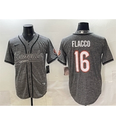 Men Cincinnati Bengals 16 Joe Flacco Grey With Patch Cool Base Stitched Baseball Jersey Men Cincinnati Bengals 16 Joe Flacco Grey With Patch Cool Base Stitched Baseball Jersey