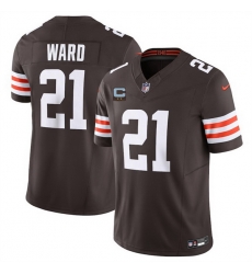 Men Cleveland Browns 21 Denzel Ward Brown 2025 F U S E  With 2 Star C Patch Vapor Limited Stitched Football Jersey Men Cleveland Browns 21 Denzel Ward Brown 2025 F U S E  With 2 Star C Patch Vapor Limited Stitched Football Jersey