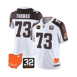 Men Cleveland Browns 73 Joe Thomas White Brown 2023 F U S E  With Jim Brown Memorial Patch And 4 Star C Patch Vapor Untouchable Limited Stitched Jersey