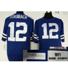 Dallas Cowboys 12 R Staubach Blue Throwback M&N Signed NFL Jerseys