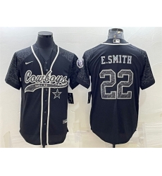 Men Dallas Cowboys 22 Emmitt Smith Black Reflective With Patch Cool Base Stitched Baseball Jersey