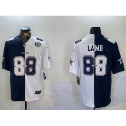 Men Dallas Cowboys 88 CeeDee Lamb Navy And White Split Stitched Jersey 1