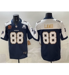 Men Dallas Cowboys 88 CeeDee Lamb Navy F U S E  With John Madden Patch  26 Established In 1960 Patch Thanksgiving Vapor Limited Stitched Football Jersey
