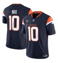 Men Denver Broncos 10 Bo Nix Navy 2025 F U S E  With 2 Star C Patch Vapor Limited Stitched Football Jersey