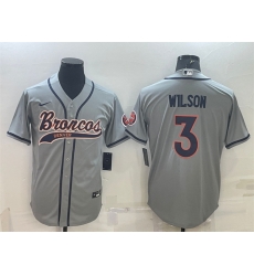 Men Denver Broncos 3 Russell Wilson Grey With Patch Cool Base Stitched Baseball Jersey