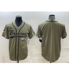 Men Denver Broncos Blank Olive Salute To Service Cool Base Stitched Baseball Jersey