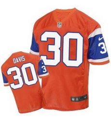 Nike Broncos #30 Terrell Davis Orange Throwback Mens Stitched NFL Elite Jersey