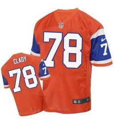 Nike Broncos #78 Ryan Clady Orange Throwback Mens Stitched NFL Elite Jersey