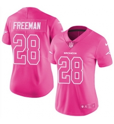 Nike Broncos #28 Royce Freeman Pink Womens Stitched NFL Limited Rush Fashion Jersey