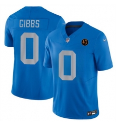 Men Detroit Lions 0 Jahmyr Gibbs Blue 2025 F U S E With John Madden Patch Vapor Limited Stitched Jersey