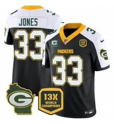 Men Green Bay Packers 33 Aaron Jones Black White 2023 F U S E  Home With 1 Star C Patch 13 Time World Champions Vapor Untouchable Limited Stitched Football