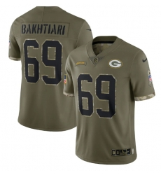 Men Green Bay Packers 69 David Bakhtiari Olive 2022 Salute To Service Limited Stitched Jersey