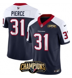 Men Houston Texans 31 Dameon Pierce Navy White 2023 F U S E  AFC South Champions Patch Limited Stitched Football Jersey