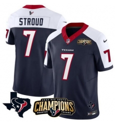 Men Houston Texans 7 C J  Stroud Navy White 2023 F U S E  AFC South Champions Patch And Team Logo Patch Vapor Untouchable Limited Stitched Football Jersey