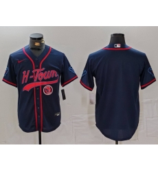 Men Houston Texans Blank Navy With Patch Cool Base Stitched Baseball Jersey 2