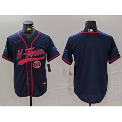 Men Houston Texans Blank Navy With Patch Cool Base Stitched Baseball Jersey 2