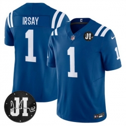 Men Indianapolis Colts 1 Jim Irsay Blue 2025 F U S E  Jim Irsay Patch Vapor Limited Stitched Football Jersey Men Indianapolis Colts 1 Jim Irsay Blue 2025 F U S E  Jim Irsay Patch Vapor Limited Stitched Football Jersey