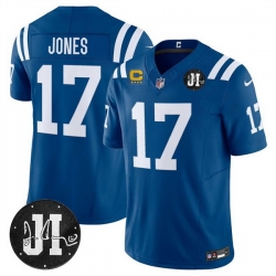 Men Indianapolis Colts 17 Daniel Jones Blue 2025 F U S E  With 4 Star C Patch And Jim Irsay Patch Vapor Limited Stitched Football Jersey Men Indianapolis Colts 17 Daniel Jones Blue 2025 F U S E  With 4 Star C Patch And Jim Irsay Patch Vapor Limited Stitched Football Jersey