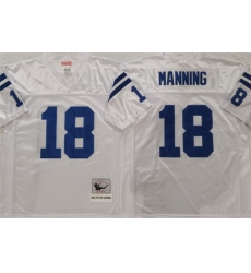 Men Indianapolis Colts 18 Peyton Manning White Throwback Stitched Jersey