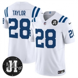 Men Indianapolis Colts 28 Jonathan Taylor White 2025 F U S E  Jim Irsay Patch Vapor Limited Stitched Football Jersey Men Indianapolis Colts 28 Jonathan Taylor White 2025 F U S E  Jim Irsay Patch Vapor Limited Stitched Football Jersey
