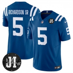 Men Indianapolis Colts 5 Anthony Richardson Blue 2025 F U S E  Jim Irsay Patch Vapor Limited Stitched Football Jersey Men Indianapolis Colts 5 Anthony Richardson Blue 2025 F U S E  Jim Irsay Patch Vapor Limited Stitched Football Jersey