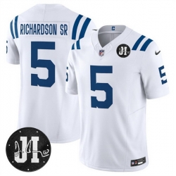 Men Indianapolis Colts 5 Anthony Richardson White 2025 F U S E  Jim Irsay Patch Vapor Limited Stitched Football Jersey Men Indianapolis Colts 5 Anthony Richardson White 2025 F U S E  Jim Irsay Patch Vapor Limited Stitched Football Jersey