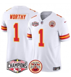 Men Kansas City Chiefs 1 Xavier Worthy White F U S E  2024 AFC West Division Champions Vapor Limited Stitched Football Jersey