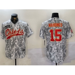 Men Kansas City Chiefs 15 Patrick Mahomes 2024 Arctic Camo Salute To Service Stitched Baseball Jersey