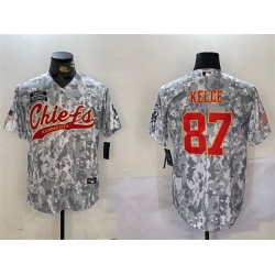 Men Kansas City Chiefs 87 Travis Kelce 2024 Arctic Camo Salute To Service Stitched Baseball Jersey