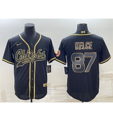 Men Kansas City Chiefs 87 Travis Kelce Black Gold With Patch Cool Base Stitched Baseball Jersey