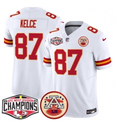 Men Kansas City Chiefs 87 Travis Kelce White F U S E  2024 AFC West Division Champions Vapor Limited Stitched Football Jersey