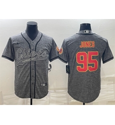 Men Kansas City Chiefs 95 Chris Jones Grey With Patch Cool Base Stitched Baseball Jersey