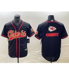 Men Kansas City Chiefs Black Team Big Logo With Patch Cool Base Stitched Baseball Jersey