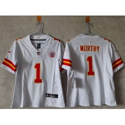 Women Kansas City Chiefs 1 Xavier Worthy White 2023 F U S E  Vapor Untouchable Limited Stitched Jersey  Women Kansas City Chiefs 1 Xavier Worthy White 2023 F U S E  Vapor Untouchable Limited Stitched Jersey