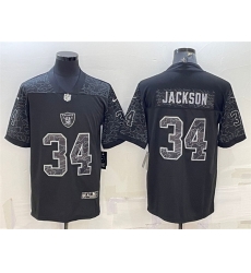 Men Las Vegas Raiders 34 Bo Jackson Black Reflective Limited Stitched Football Jersey