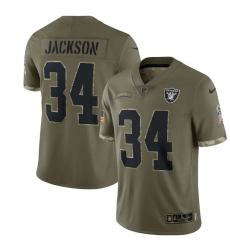 Men Las Vegas Raiders 34 Bo Jackson Olive 2022 Salute To Service Limited Stitched Jersey