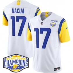 Men Los Angeles Rams 17 Puka Nacua White 2024 NFC West Champions F U S E  Vapor Untouchable Stitched Football Jersey