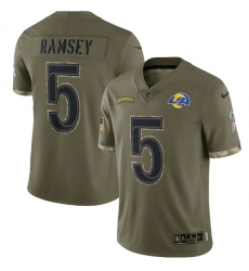 Men Los Angeles Rams 5 Jalen Los Angeles Ramsey Olive 2022 Salute To Service Limited Stitched Jersey