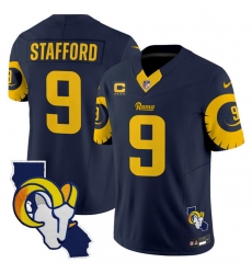 Men Los Angeles Rams 9 Matthew Stafford Navy 2025 4 Star C Patch F U S E  V2 Limited Stitched Football Jersey