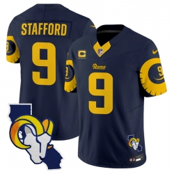 Men Los Angeles Rams 9 Matthew Stafford Navy 2025 4 Star C Patch F U S E  V2 Limited Stitched Football Jersey