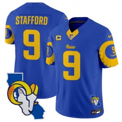 Men Los Angeles Rams 9 Matthew Stafford Royal 2025 4 Star C Patch F U S E  V2 Limited Stitched Football Jersey