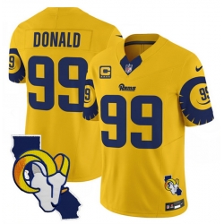 Men Los Angeles Rams 99 Aaron Donald Gold 2025 4 Star C Patch F U S E  V2 Limited Stitched Football Jersey